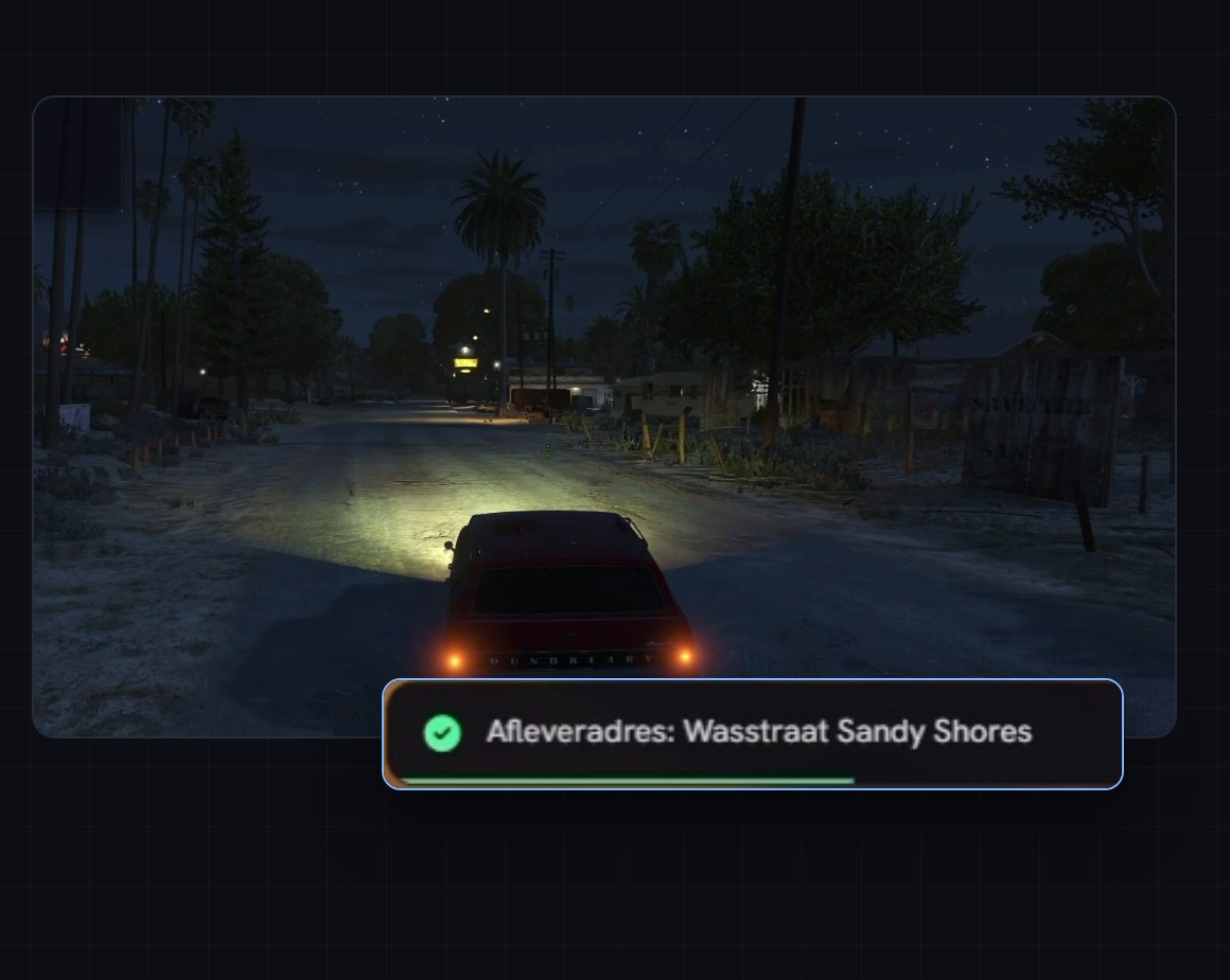Driving the car at night with the drop-off address on screen