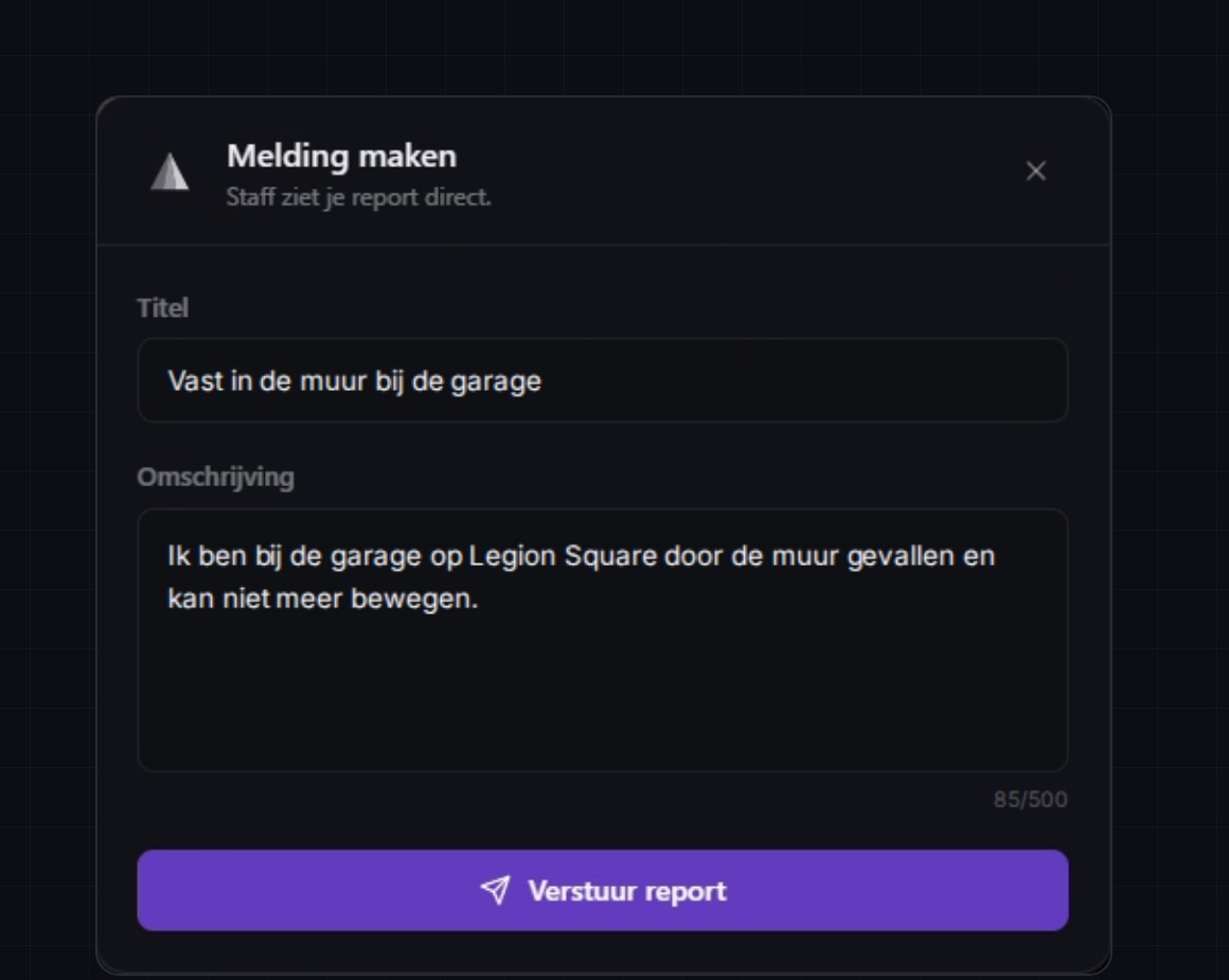 The in-game report form with a title and a description