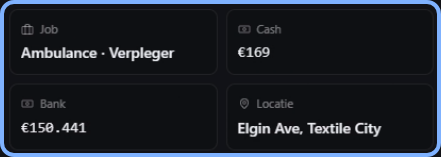 Player info next to a report: job, cash, bank and location